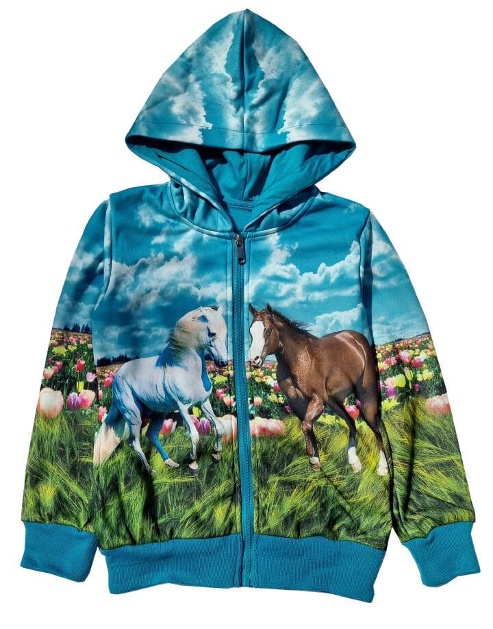 Kinder Sweatjacke mit verschiedenen Motiven: Pferde/Traktor (Olivgrün und Navy)